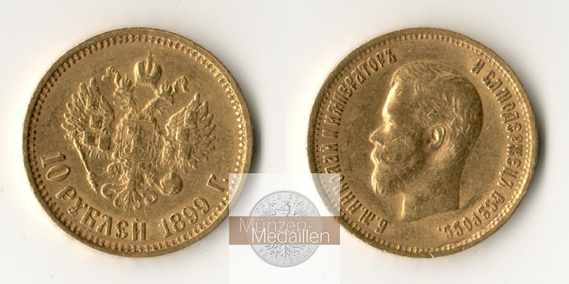 Russland, Zar Nikolaus II. 1894-1917. MM-Frankfurt Feingold: 7,74g 10 Rubel 1899 