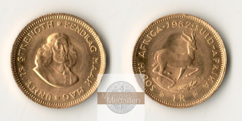 Süd-Afrika MM-Frankfurt  Feingold: 3,66g 1 Rand 1967 