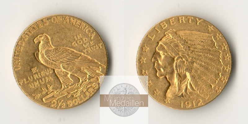 USA. 2.5 Dollar MM-Frankfurt Feingewicht: 3,76g Quarter Eagle - Indian Head 1912 