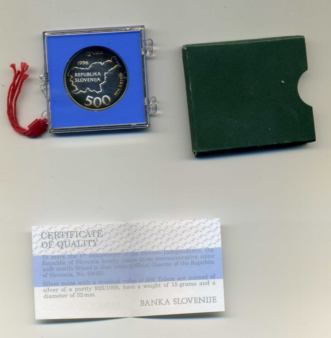 Slowenien 500 Tolar 1996 5 Jahre Unabhängigkeit PP OVP+Zertifikat RAR 3000 Stück   