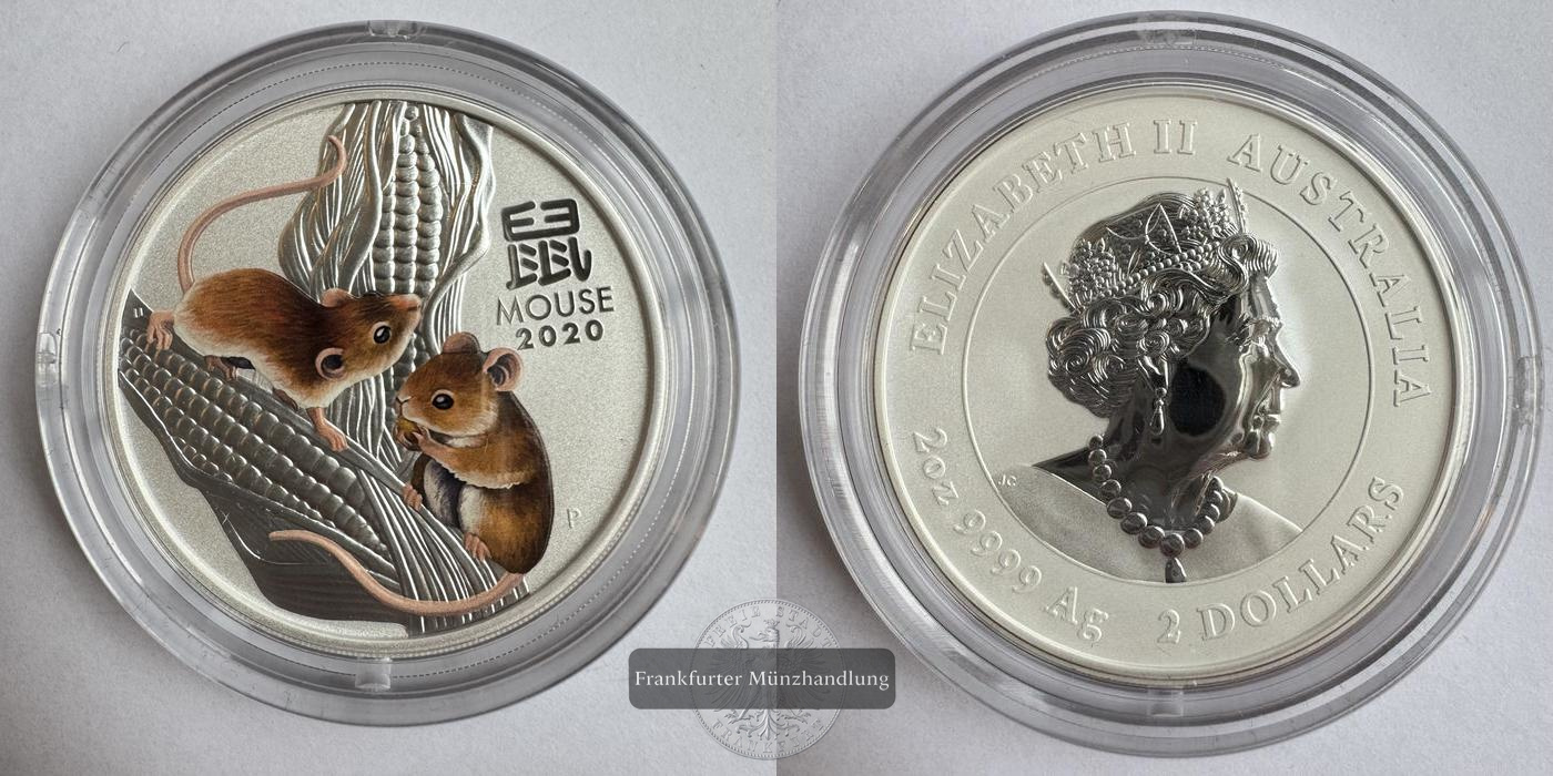  Australien / 2 Dollars (Year of the Mouse; Coloured) 2020 FM-Frankfurt Feinsilber: 62,2g   