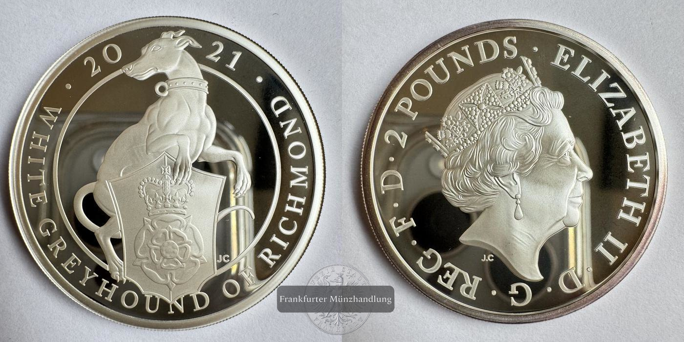  UK / 2 Pounds White Greyhound of Richmond - Proof 2021 FM-Frankfurt KM#2013 Feinsilber: 31,1g   