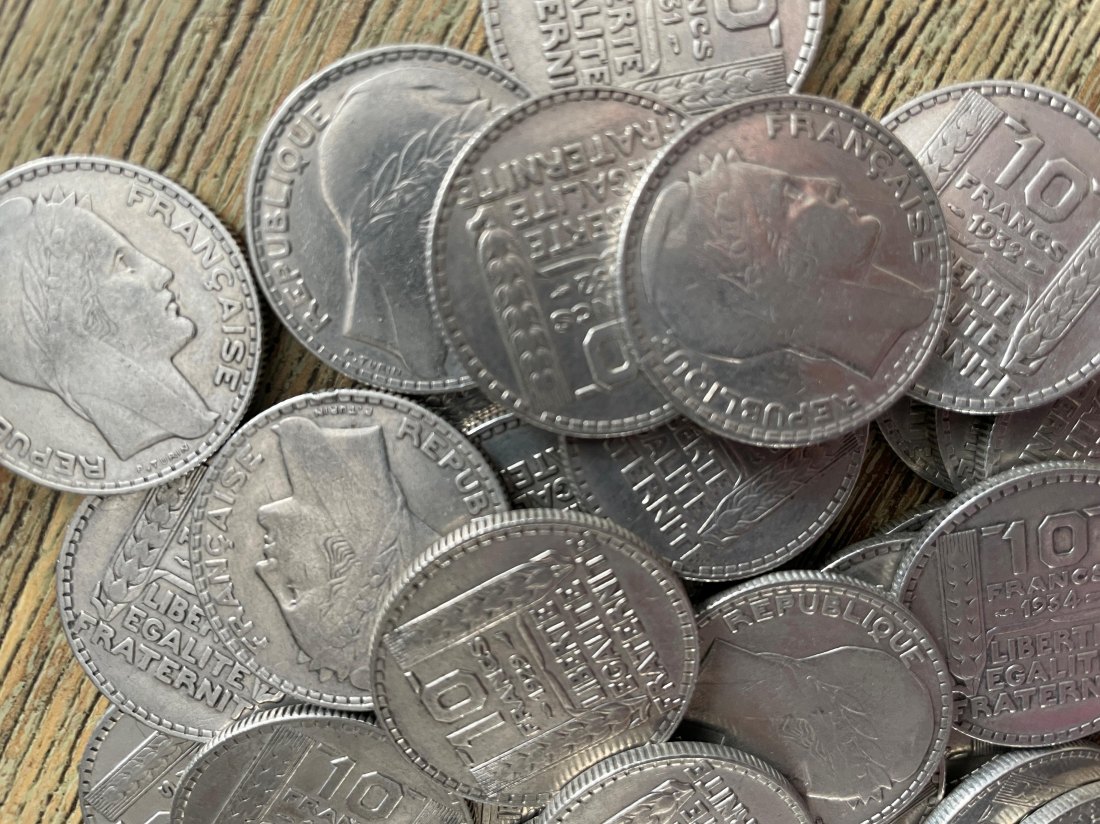  35 mal 10 Francs Frankreich aus den Jahren 1929-1934 silber 0.680   