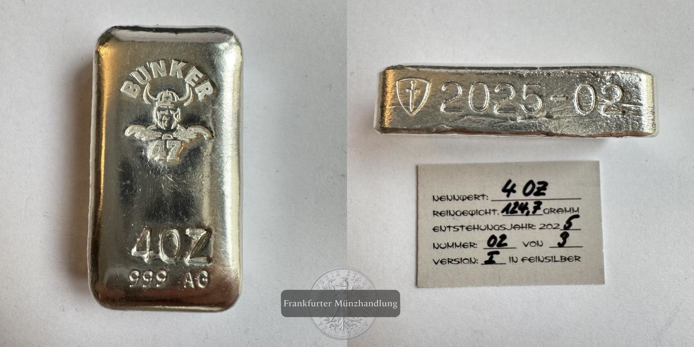  Deutschland / Bunker 47 4oz Silberbarren 2025 FM-Frankfurt Feinsilber: 124,7g   