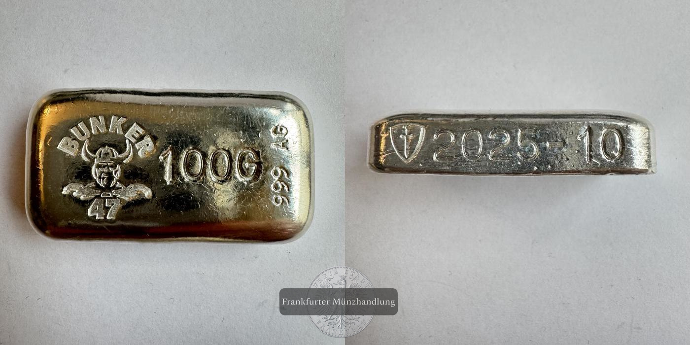  Deutschland / Bunker 47 100g Silberbarren 2025 FM-Frankfurt Feinsilber: 103,68g   