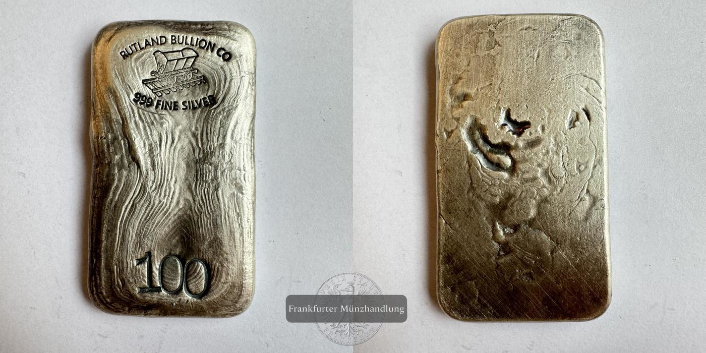  USA / Rutland Bullion CO Silberbarren 100g 0.999 FM-Frankfurt Feinsilber: 100g   