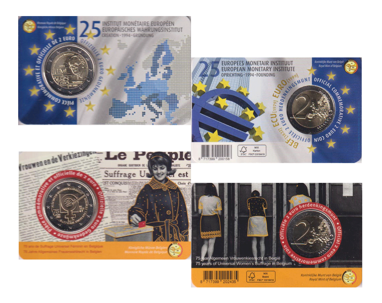  Coincard 2 x 2-€-Sondermünze Belgien *EMI* 2019 NL + *Frauenwahlrecht* 2023 NL   