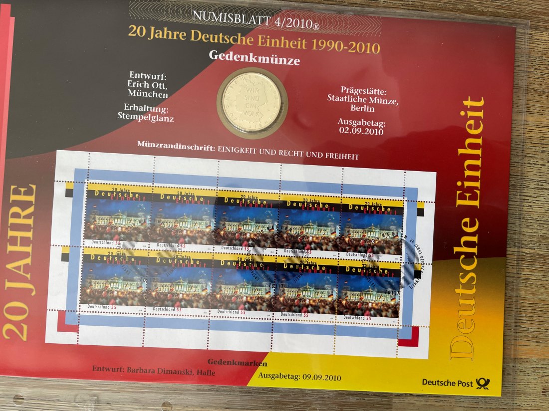  Numisblatt 10€ Silber 4/2010 – 20 Jahre Deutsche Einheit – 925 Silber   