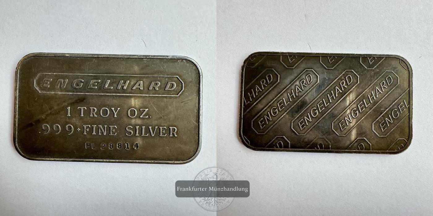  USA / Engelhard Silberbarren 1 Troy Oz 0.999er Ag FM-Frankfurt Feinsilber: 31,2g   