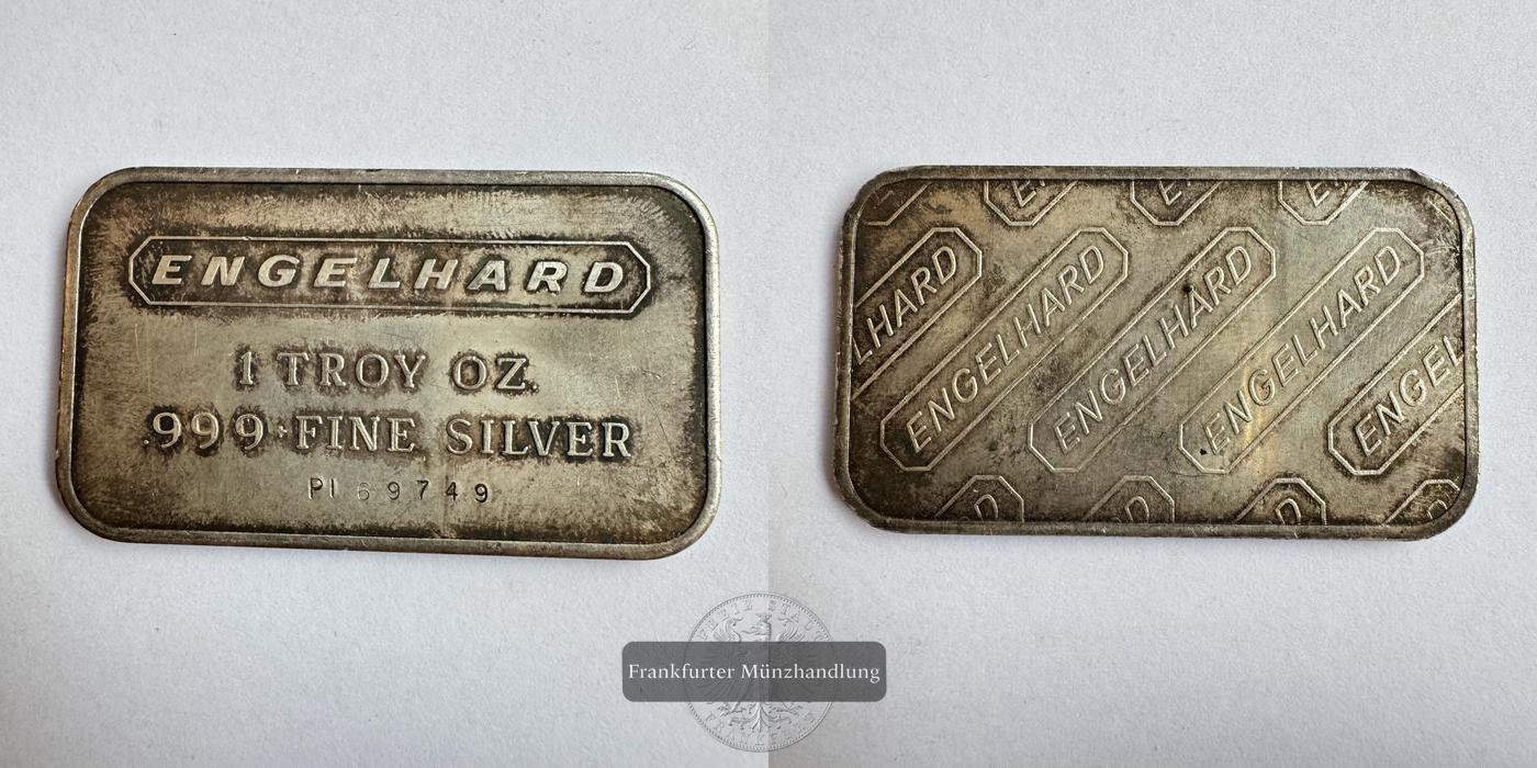  USA / Engelhard Silberbarren 1 Troy Oz 0.999er Ag FM-Frankfurt Feinsilber: 31,2g   