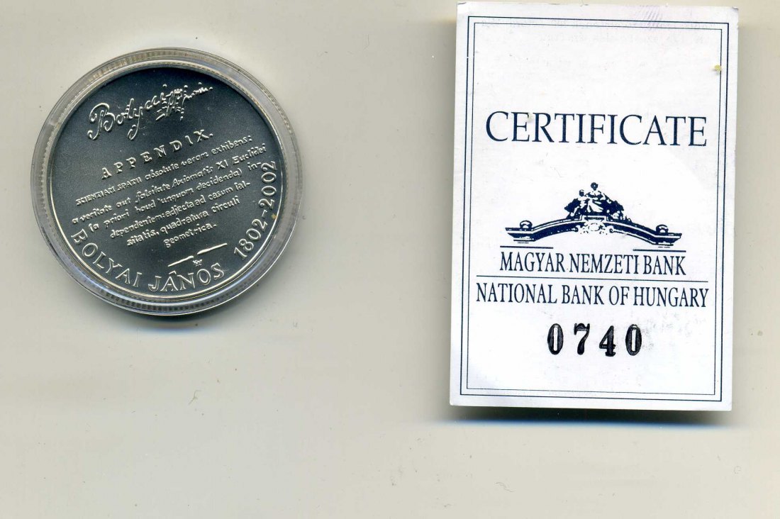  3000 Forint 2002 Janos Bolyai stgl. + Zertifikat 1 Unze Silber   