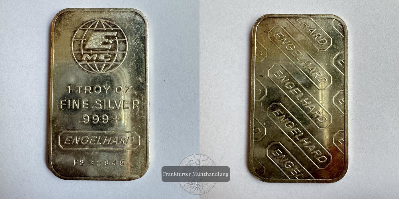  USA / Engelhard Silberbarren 1 Troy Oz 0.999er Ag FM-Frankfurt Feinsilber: 31,2g   