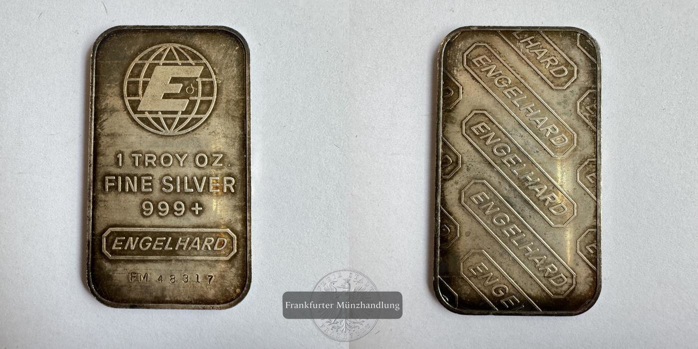  USA / Engelhard Silberbarren 1 Troy Oz 0.999er Ag FM-Frankfurt Feinsilber: 31,2g   