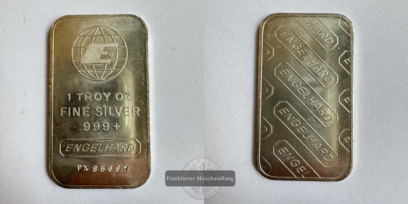  USA / Engelhard Silberbarren 1 Troy Oz 0.999er Ag FM-Frankfurt Feinsilber: 31,2g   