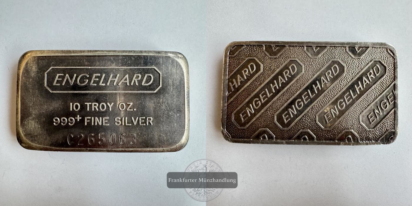  USA / Engelhard Silberbarren 10 Troy Oz 0.999er Ag FM-Frankfurt Feinsilber: 311,4g   