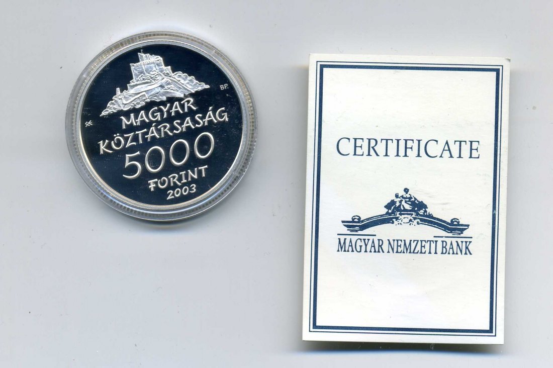  5000 Forint 2003 Höllökö stgl. + Zertifikat 1 Unze Silber   