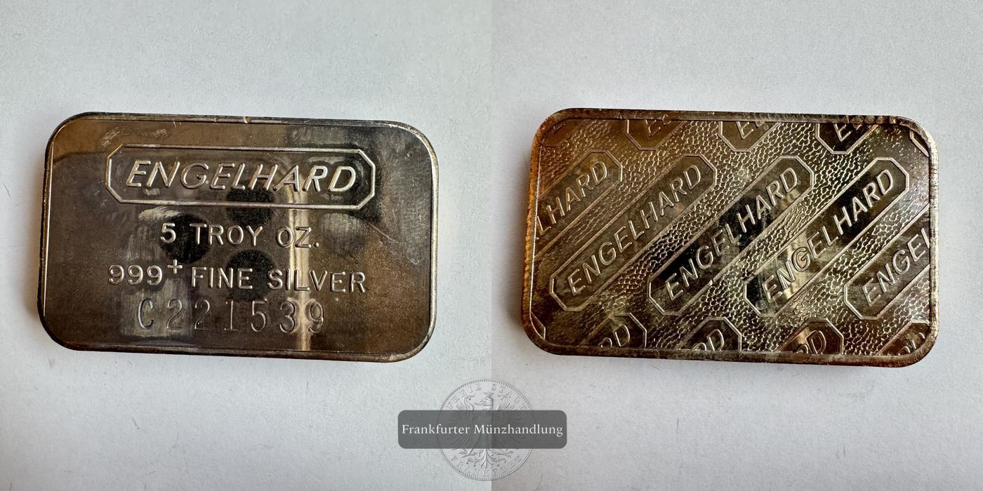  USA / Engelhard Silberbarren 5 Troy Oz 0.999er Ag FM-Frankfurt Feinsilber: 155,7g   