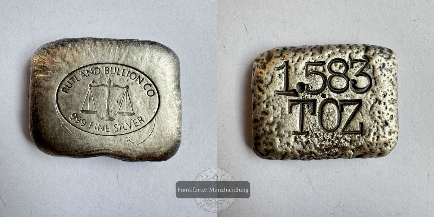 USA / Rutland Bullion CO Silberbarren 1,583 troy oz 0.999 FM-Frankfurt Feinsilber: 49,2g   