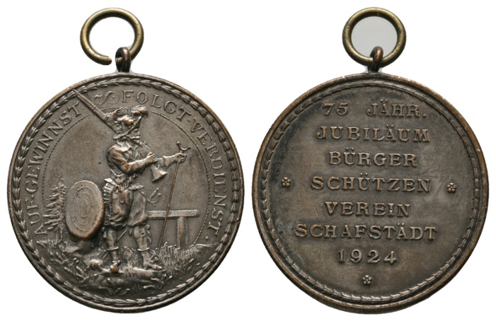  Schafstädt Schützenmedaille 1924, tragbar; versilbert; 19,10 g ; Ø 33,4 mm   