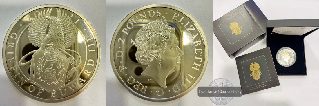  UK / 2 Pounds Griffin of Edward III (Proof) 2021 FM-Frankfurt KM#2012 Feinsilber: 31,2g   