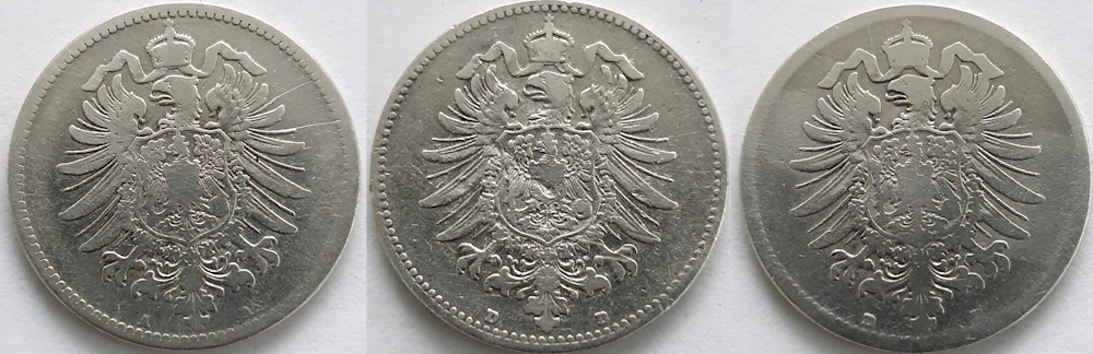  3x 1 Mark 1873 A/D/D  Jäger 9   