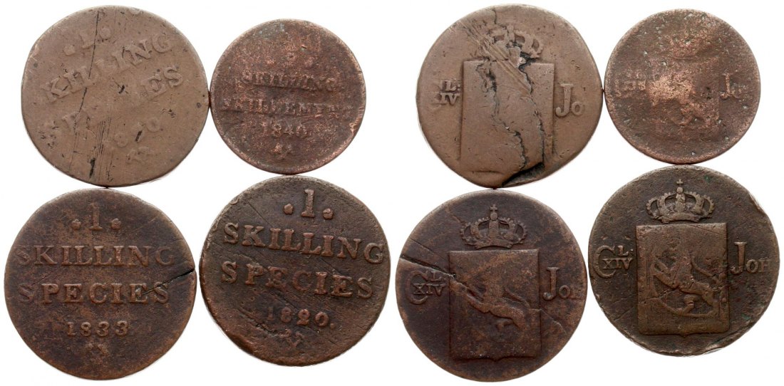  Norwegen: Lot von 4 Kupfermünzen, siehe Bilder!   