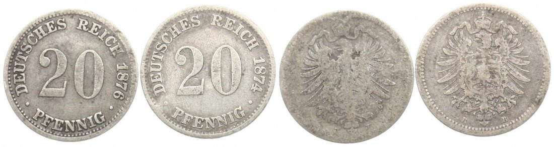  Kaiserreich: Lot von 2 x 20 Pfennig, Silber, siehe Bilder!   