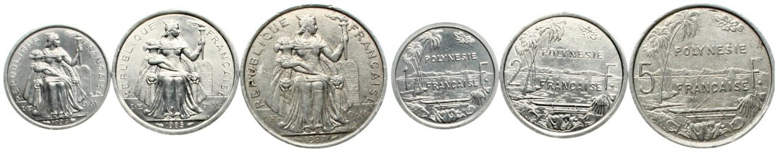  Französisch Polynesien: Lot von 3 Münzen   