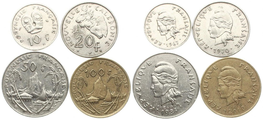  Französische Kolonien in Ozeanien: Lot von 4 Münzen   