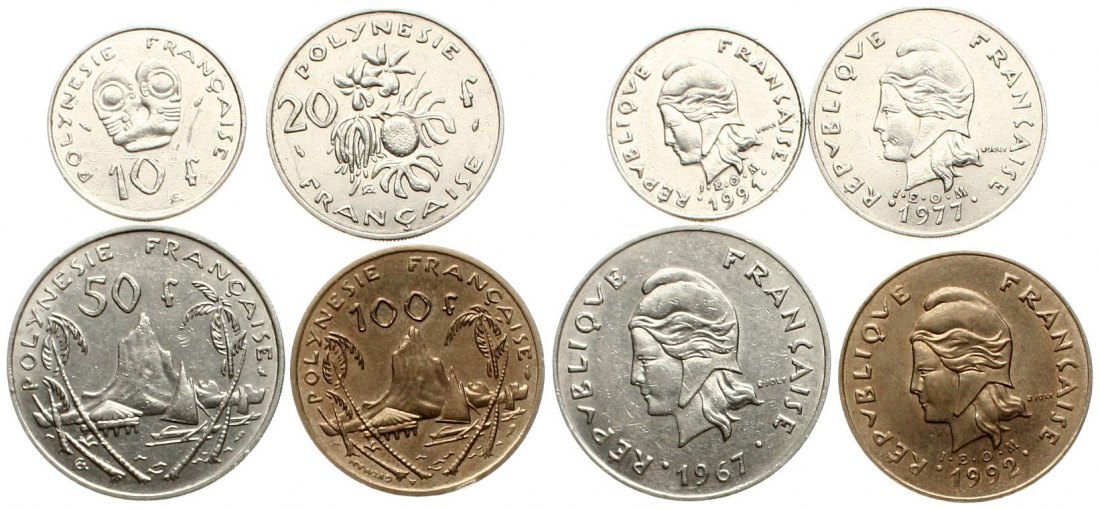  Französisch Polynesien: Lot von 4 Münzen   