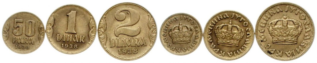  Königreich JugoslawienL Lot von 3 Kursmünzen in besseren Erhaltungen!   