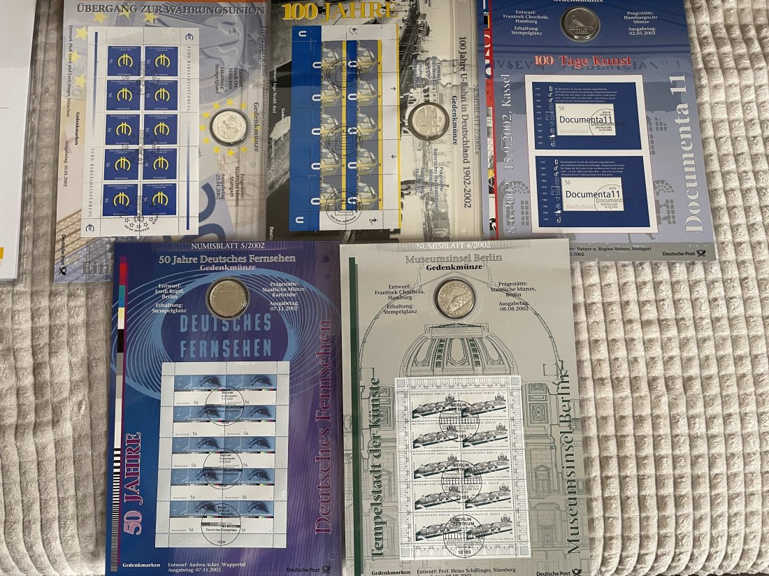 Numisblätter 5 x 10 Euro Münzen 925er Kpl. Jahrgang 2002