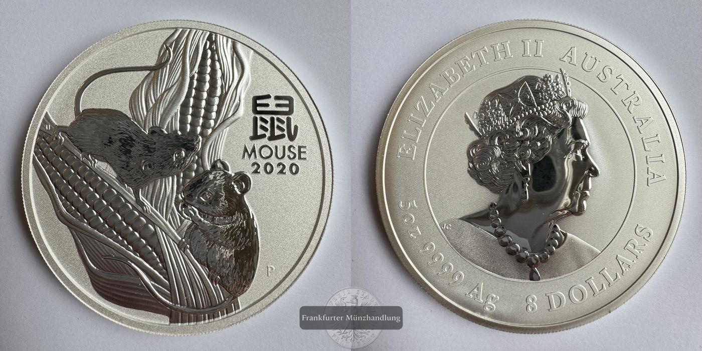  Australien 8 Dollar Jahr der Maus 2020 FM-Frankfurt Feinsilber: 155,5g   