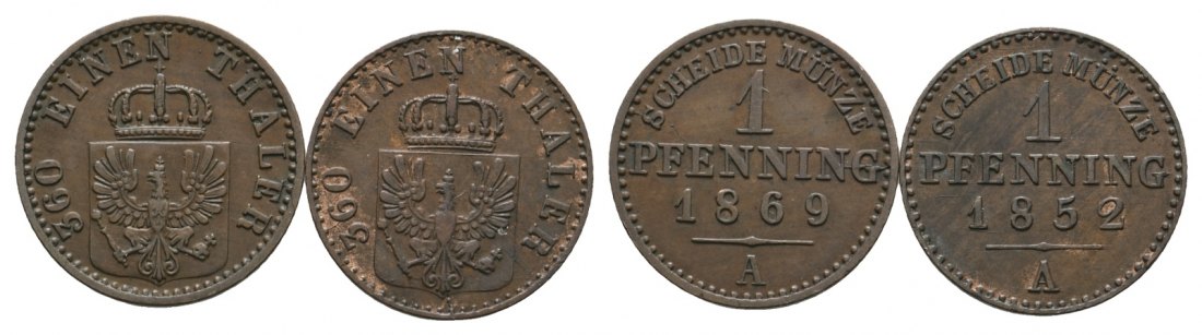  Altdeutschland; 2 Kleinmünzen 1869 / 1852   