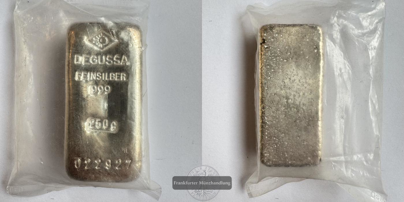  Deutschland.  Silberbarren 250g Degussa  FM-Frankfurt  Feinsilber: 250g   