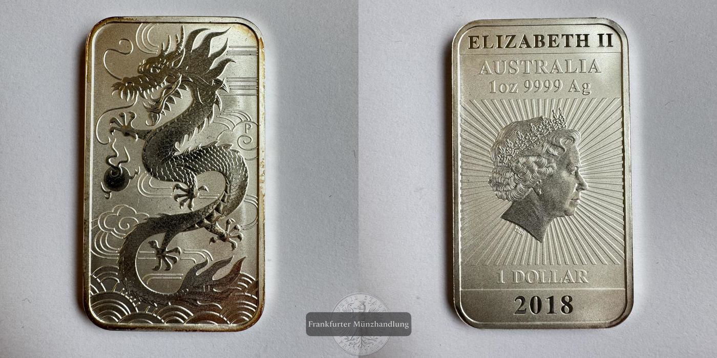 Australien 1 Dollar 2018 Chinese Dragon Bullion Barren FM-Frankfurt KM#3513 Feinsilber: 31,1g   