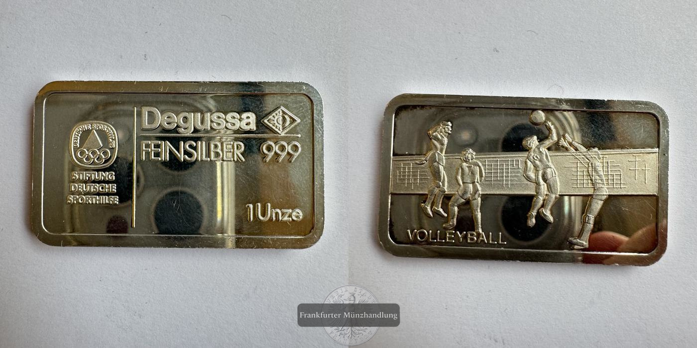  Deutschland Degussa 1 Unze Volleyball (mit Stiftung dt. Sporthilfe) FM-Frankfurt Feinsilber: 31,1g   