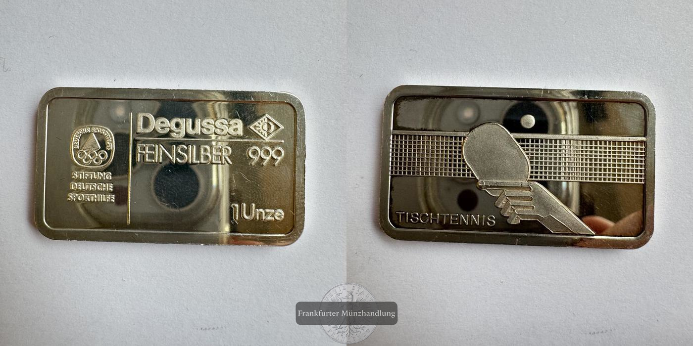  Deutschland Degussa 1 Unze Tischtennis (mit Stiftung dt. Sporthilfe) FM-Frankfurt Feinsilber: 31,1g   