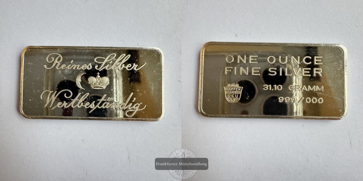  Deutschland REU 1 Unze Silberbarren FM-Frankfurt Feinsilber: 31,1g   