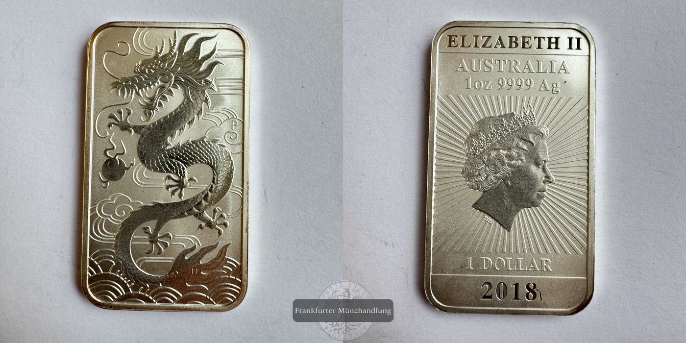  Australien 1 Dollar 2018 Chinese Dragon Bullion Barren FM-Frankfurt KM#3513 Feinsilber: 31,1g   