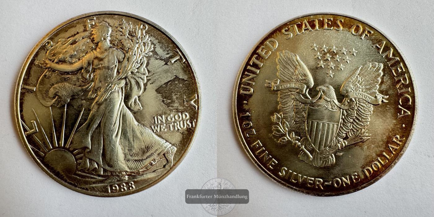  USA 1 Dollar 1988 (1986-2021) Walking Liberty FM-Frankfurt KM#273 Feinsilber: 31,1g   