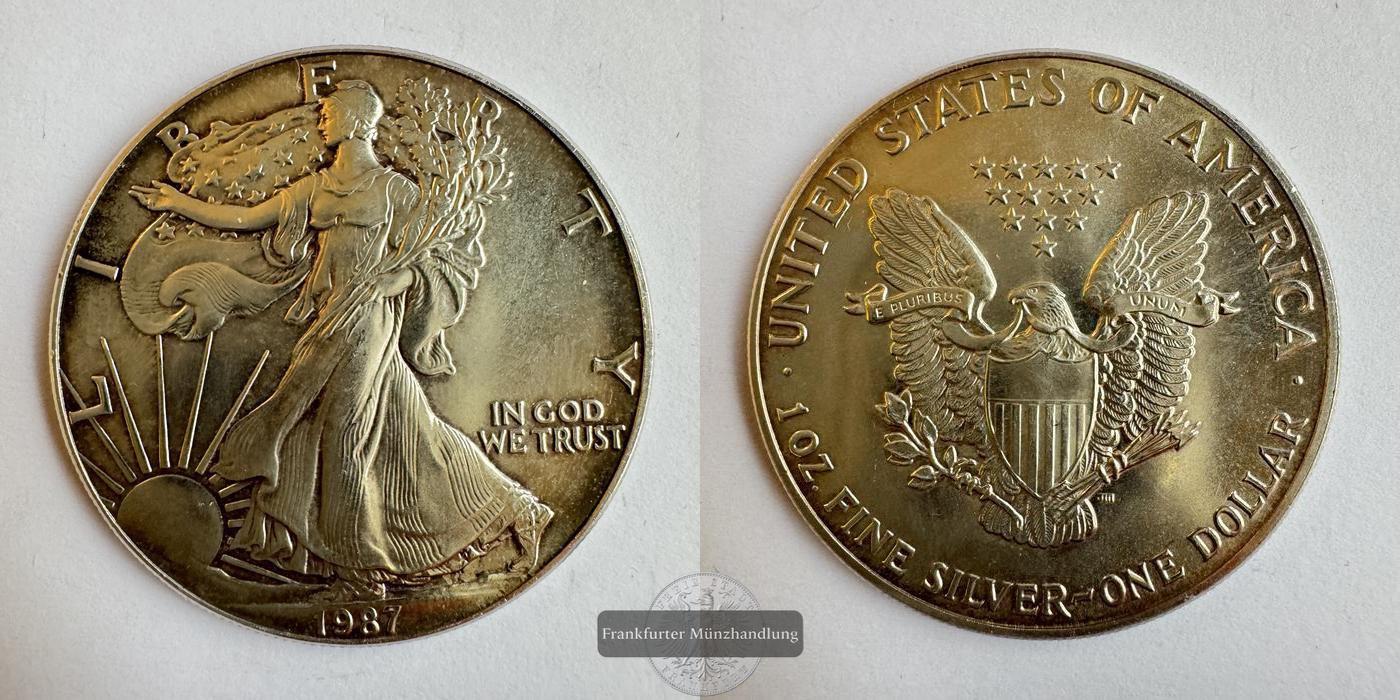  USA 1 Dollar 1987 (1986-2021) Walking Liberty FM-Frankfurt KM#273 Feinsilber: 31,1g   