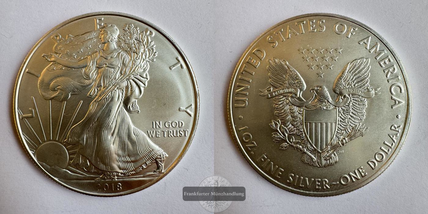  USA 1 Dollar 2018 (1986-2021) Walking Liberty FM-Frankfurt KM#273 Feinsilber: 31,1g   