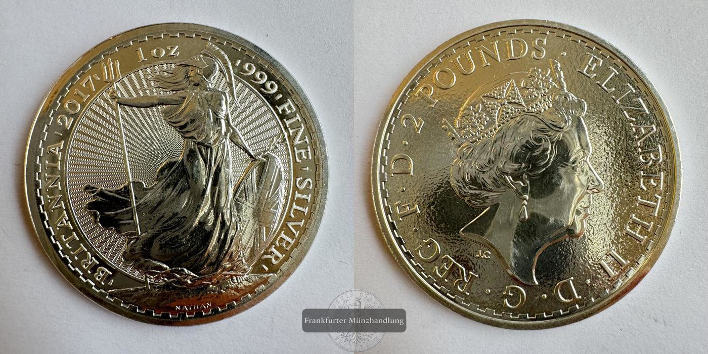  Großbritannien 2 Pounds 2017 (2017-2020) Britannia  FM-Frankfurt KM#1508 Feinsilber: 31,2g   