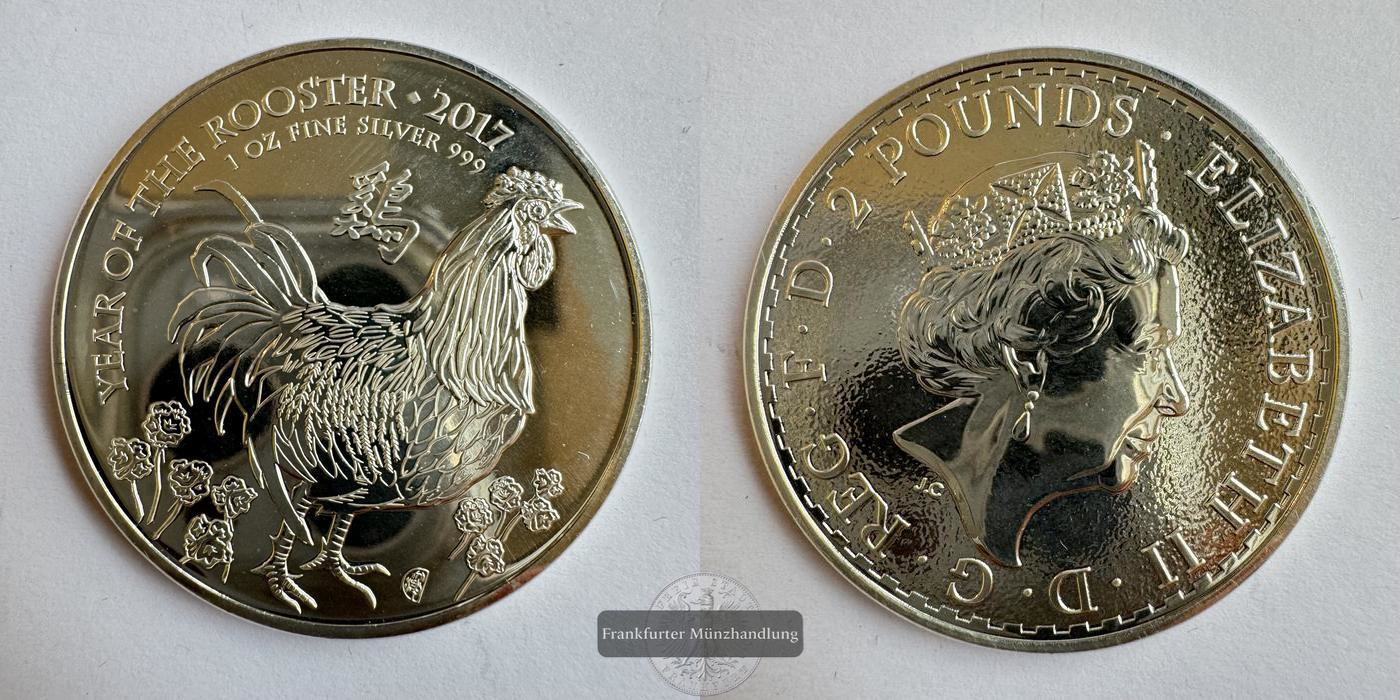  Großbritannien 2 Pounds 2017 Year of the Rooster FM-Frankfurt KM#1438 Feinsilber: 31,1g   