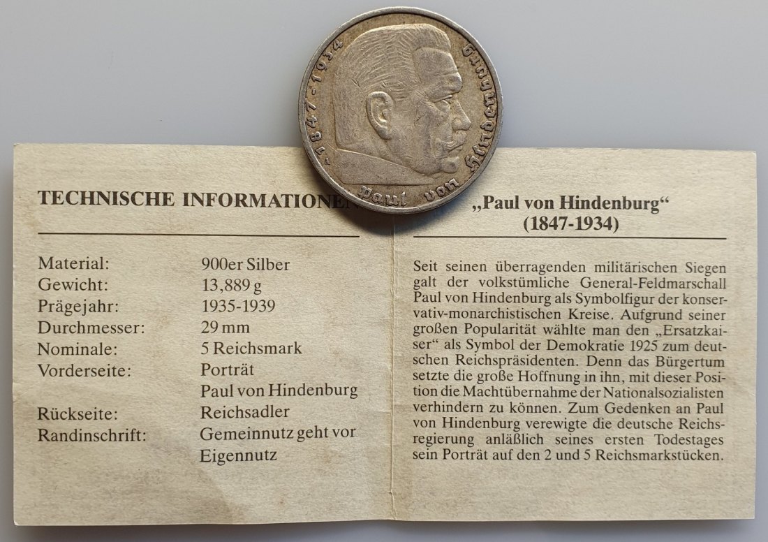  Drittes Reich, 5 Reichsmark 1936 A  Silber Münze mit Zertifikat   