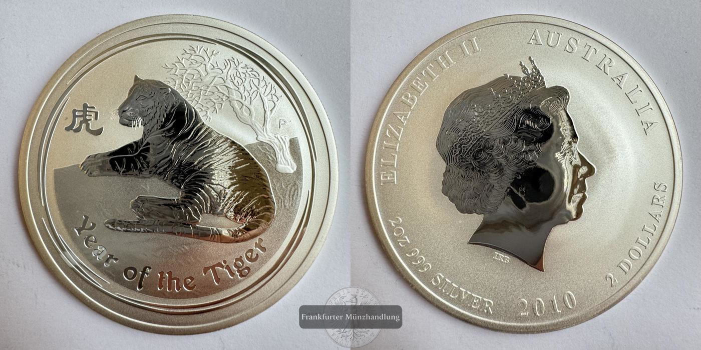 Australien 2 Dollar Jahr des Tigers 2010 FM-Frankfurt KM#1320 Feinsilber: 62,2g   