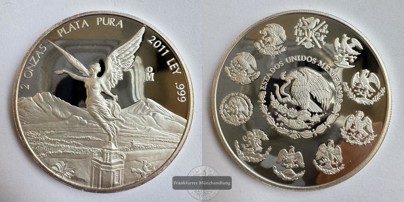  Mexiko / 2 Onzas Libertad 2011 (1996-2025) Proof FM-Frankfurt KM#614 Feinsilber: 62,2g   