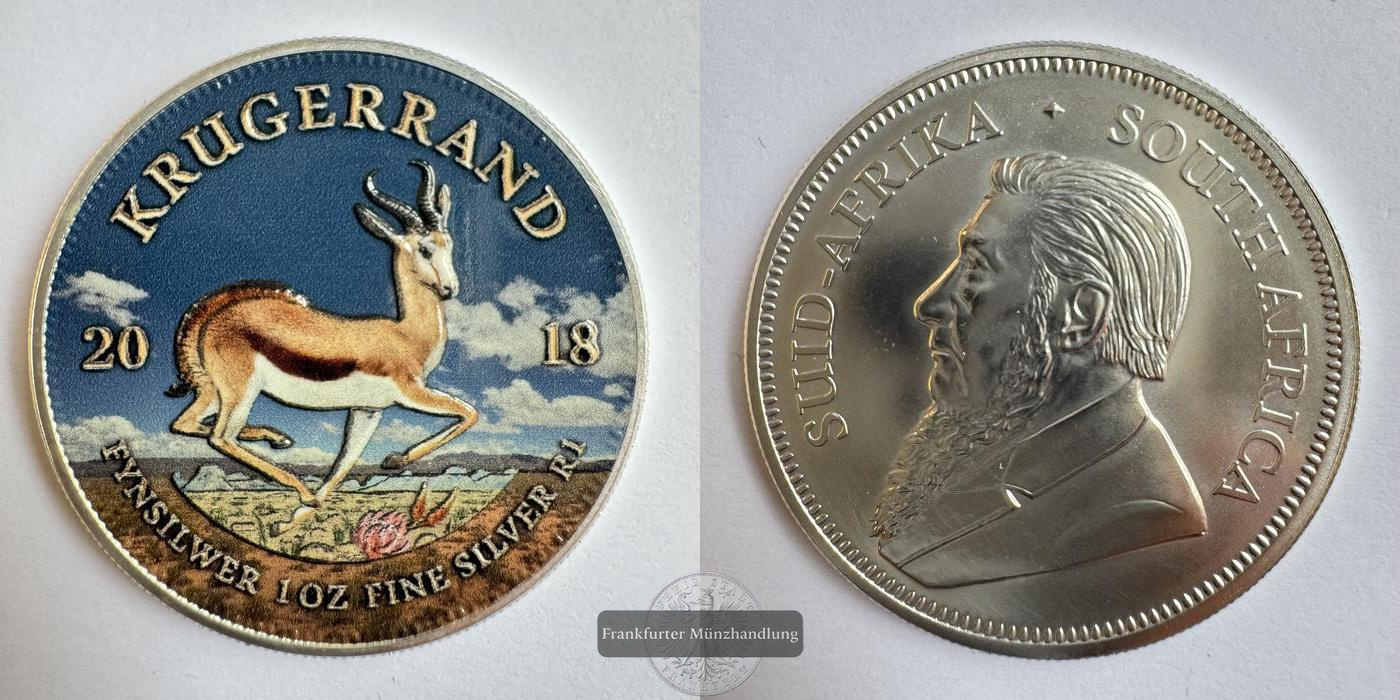  Süd Afrika 1 Rand Silber-Krügerrand 2018 Coloured FM-Frankfurt KM#691 Feinsilber: 31,1g   