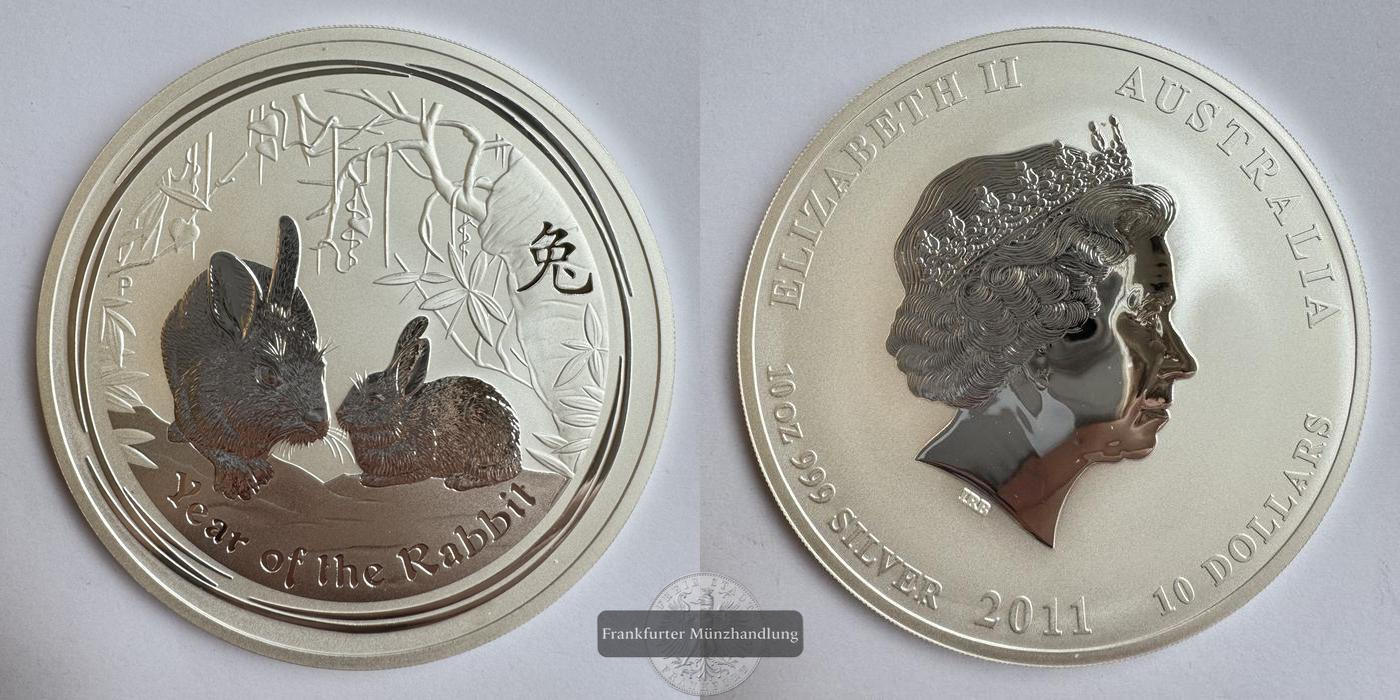  Australien  10 Dollar  Jahr des Hasens 2011 FM-Frankfurt KM#1478 Feinsilber: 311g   